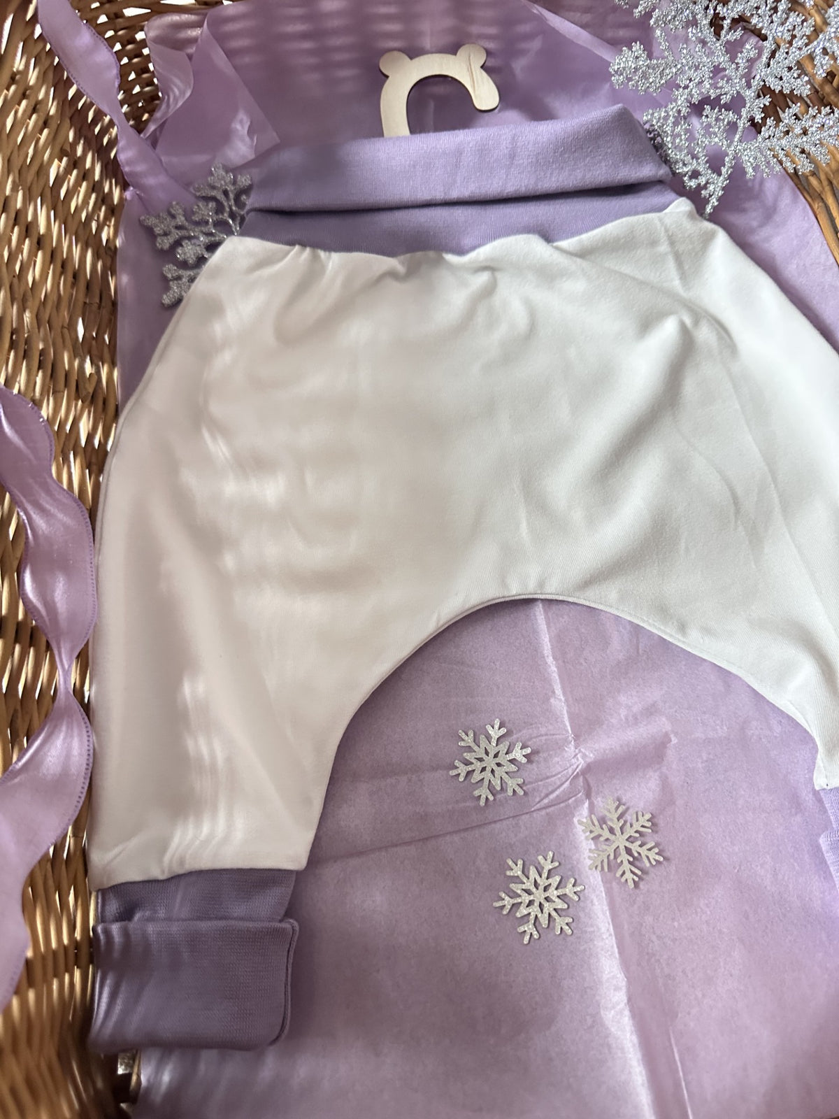 Sarouel couleur bicolore écru et lilas Oeko-Tex