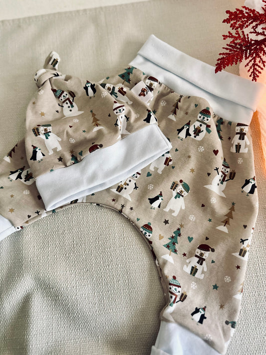 Bonnet beige clair en jersey Oeko-Tex à motif Noel