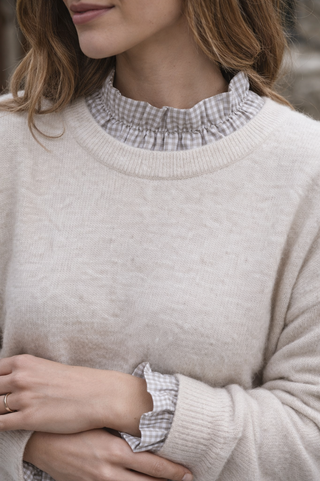 Col amovible à carreaux vichy beige