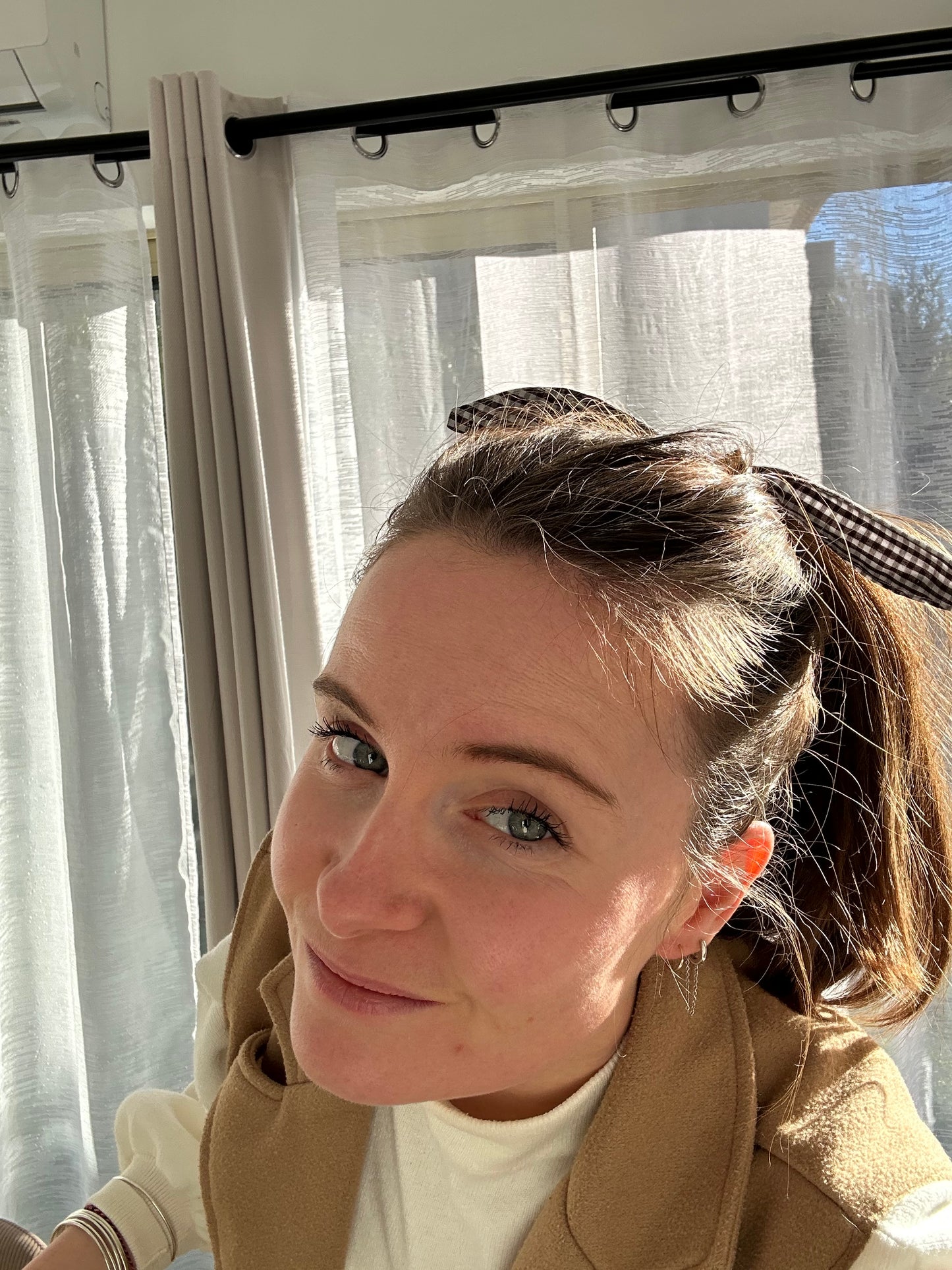 Chouchou Cecile coton Vichy à carreaux marron