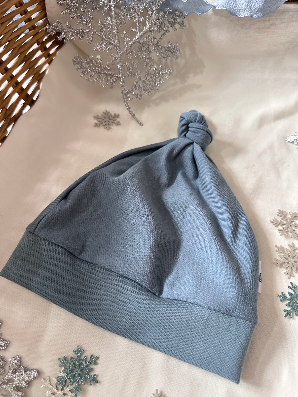 Bonnet Hiver bleu/gris uni Oeko-Tex 3-6 mois en stock
