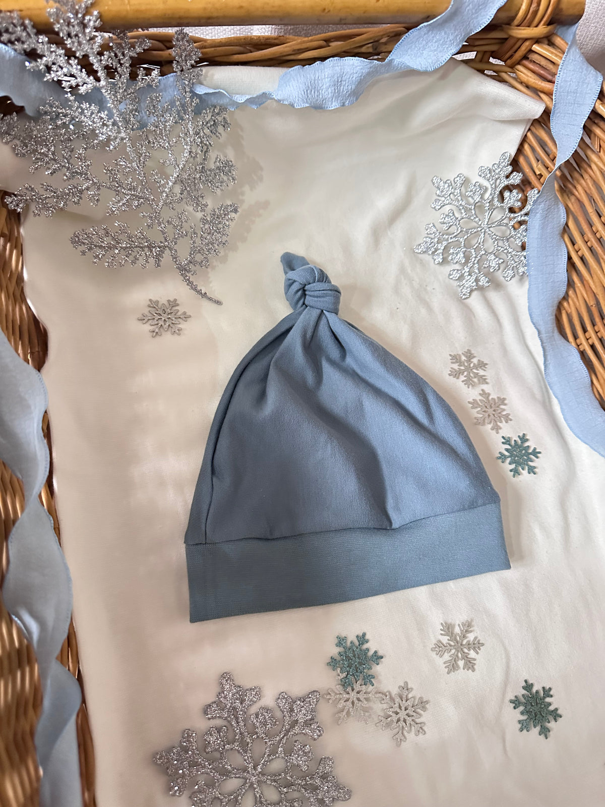 Bonnet Hiver bleu/gris uni Oeko-Tex 3-6 mois en stock