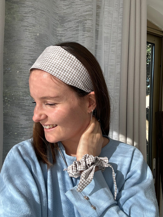 Bandeau à carreau vichy beige