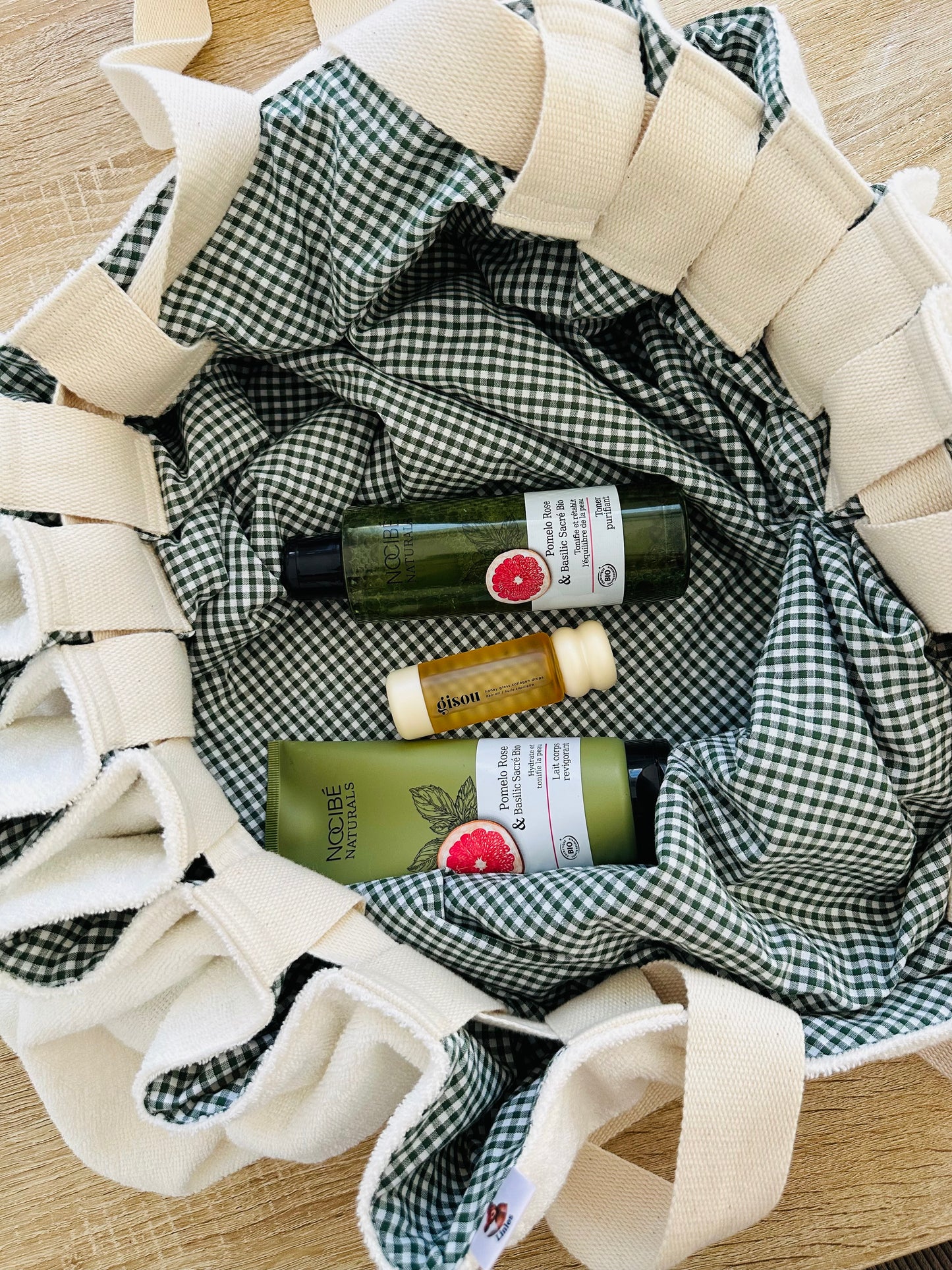 Sac Loompa éponge écru et Vichy vert