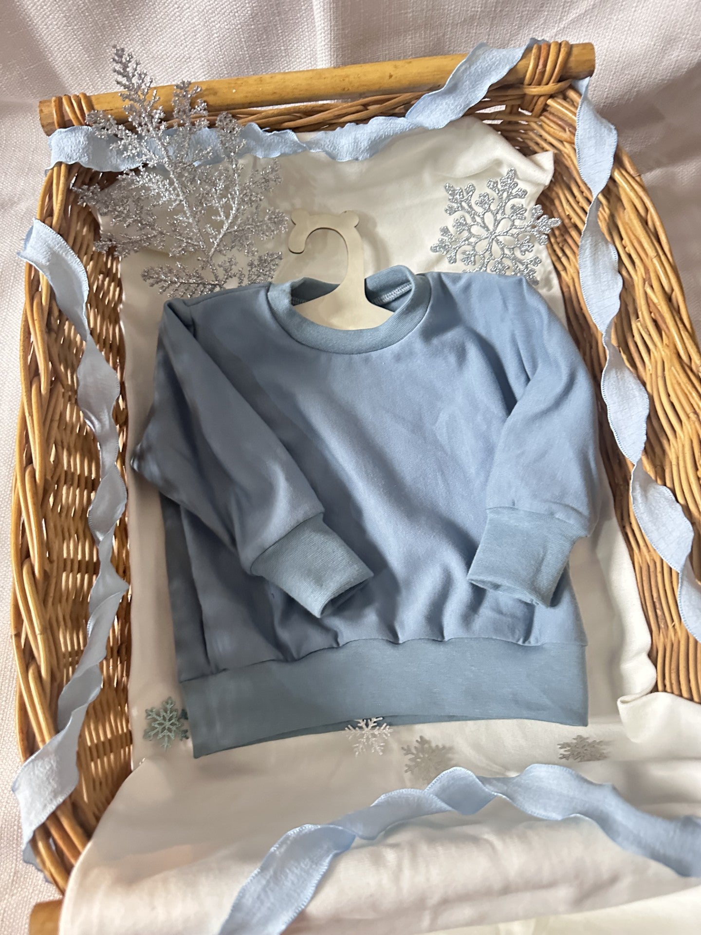 Pull molletonné manches longues bleu gris Oeko-Tex