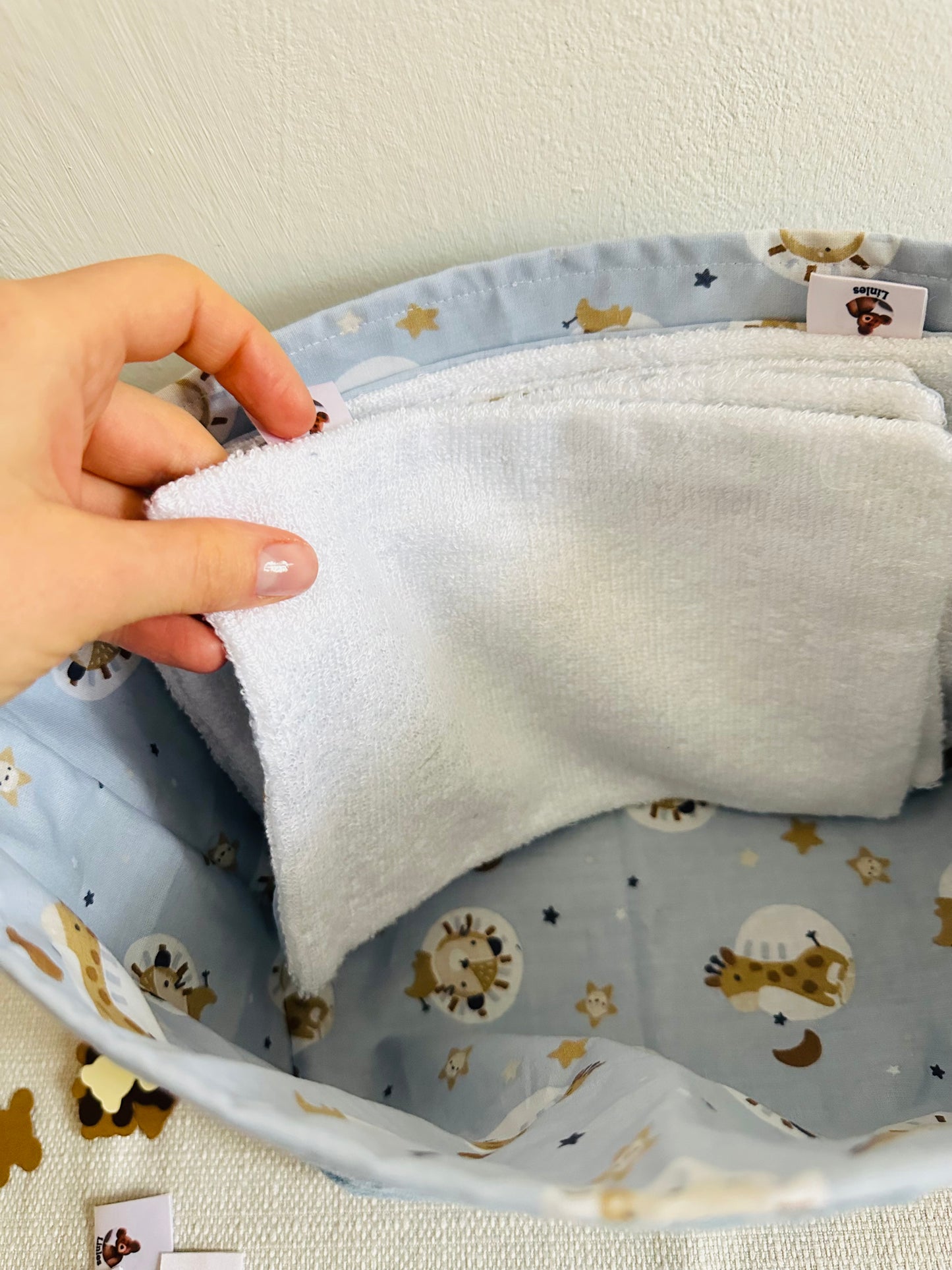 Panier et lingettes velours bleu