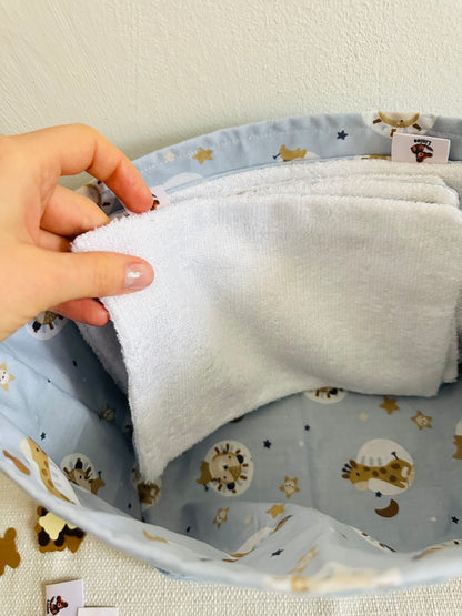 Panier et lingettes velours bleu