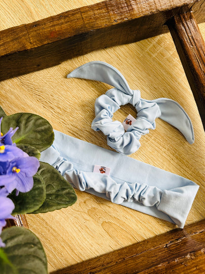 Duo Essentiel bleu ciel  – Bandeau & chouchou cécile