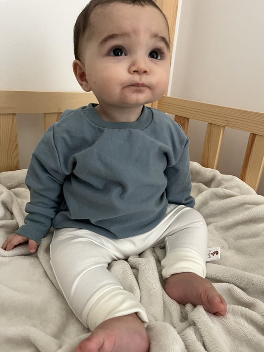 Pull molletonné manches longues bleu gris Oeko-Tex