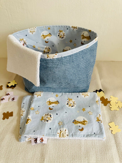 Panier et lingettes velours bleu