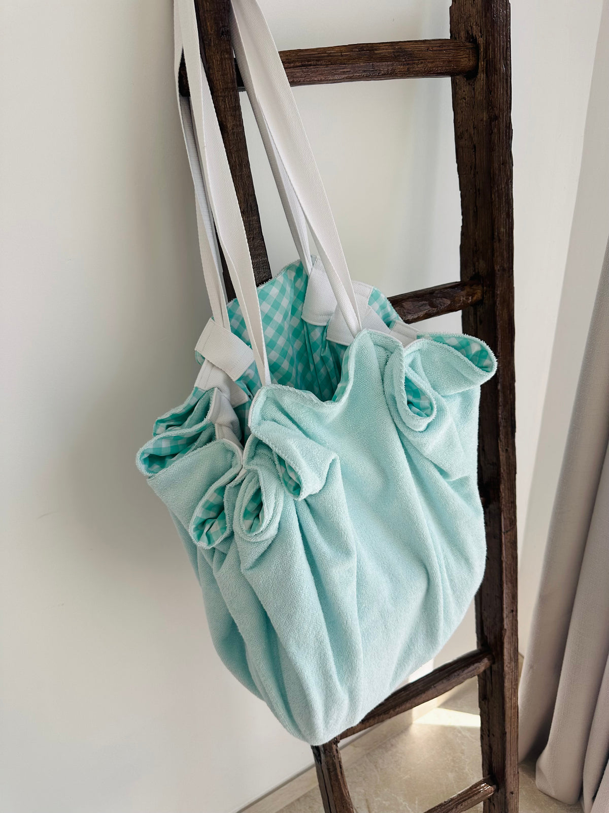 Sac Loompa éponge vert d’eau et Vichy carreau