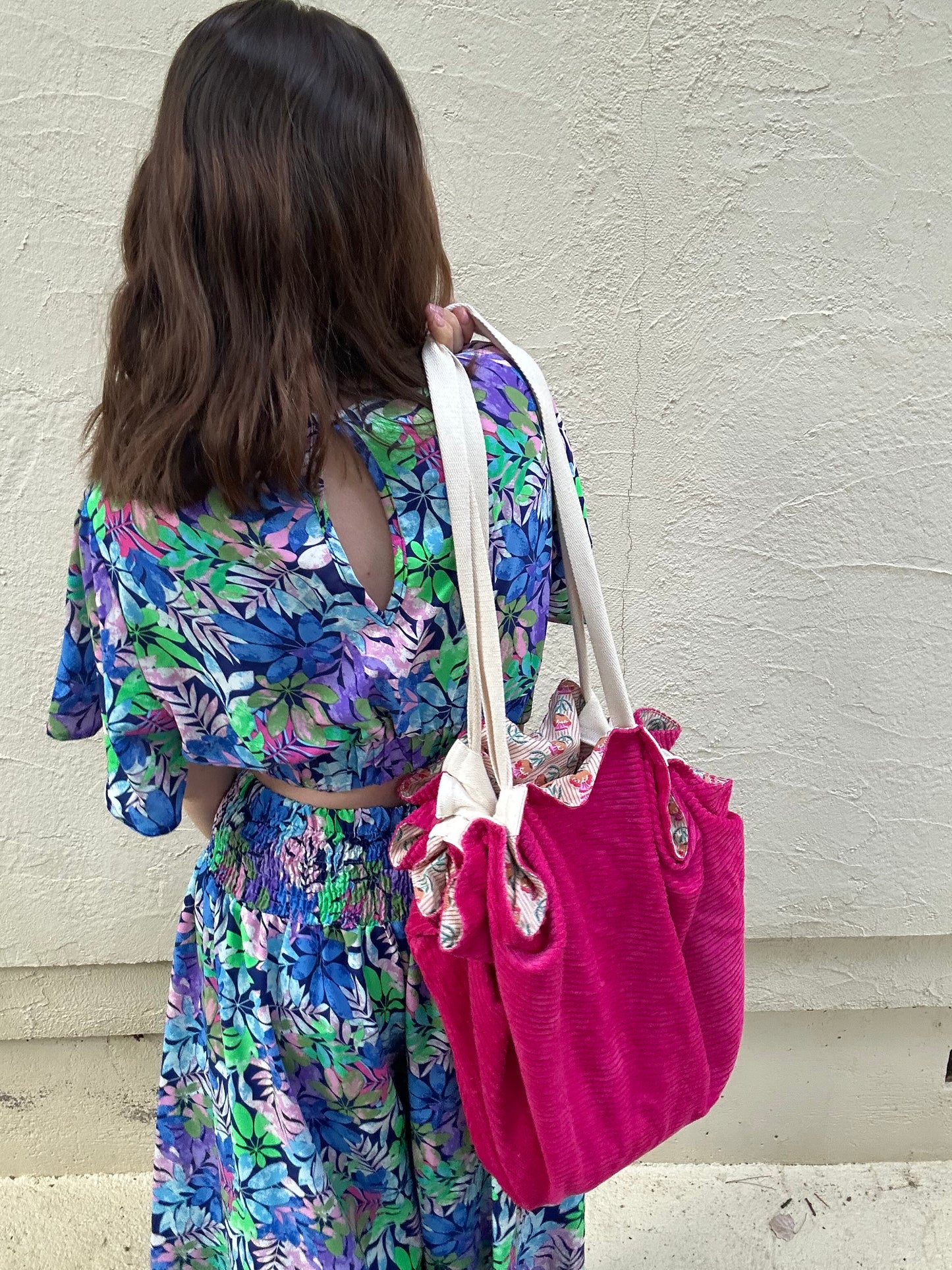 Sac Loompa velours rose et coton