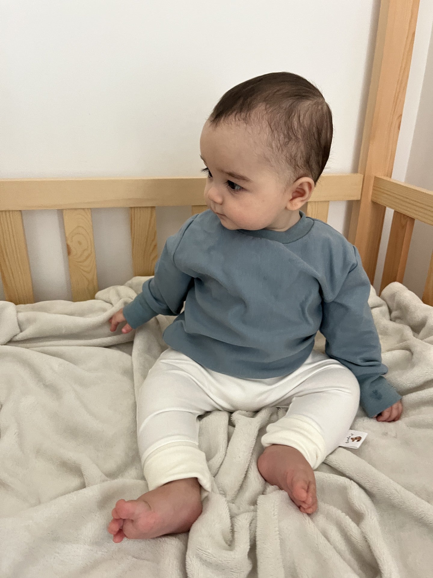 Pull molletonné manches longues bleu gris Oeko-Tex