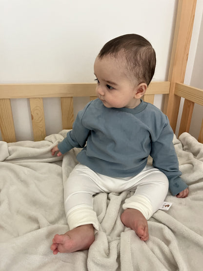 Pull molletonné manches longues bleu gris Oeko-Tex