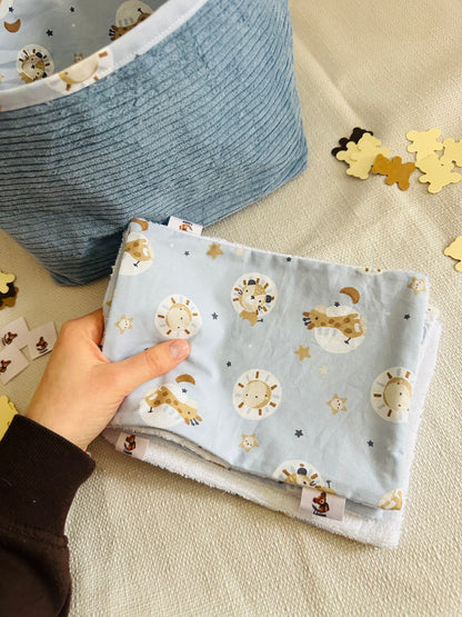 Panier et lingettes velours bleu