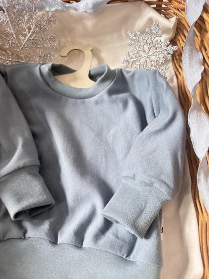 Pull molletonné manches longues bleu gris Oeko-Tex