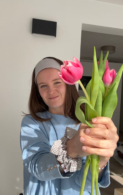 Chouchou Cécile en vichy beige à carreaux
