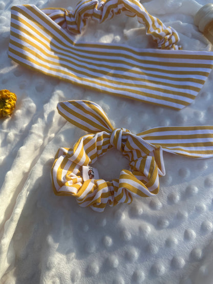 Duo Essentiel jaune à rayures   – Bandeau & chouchou cécile