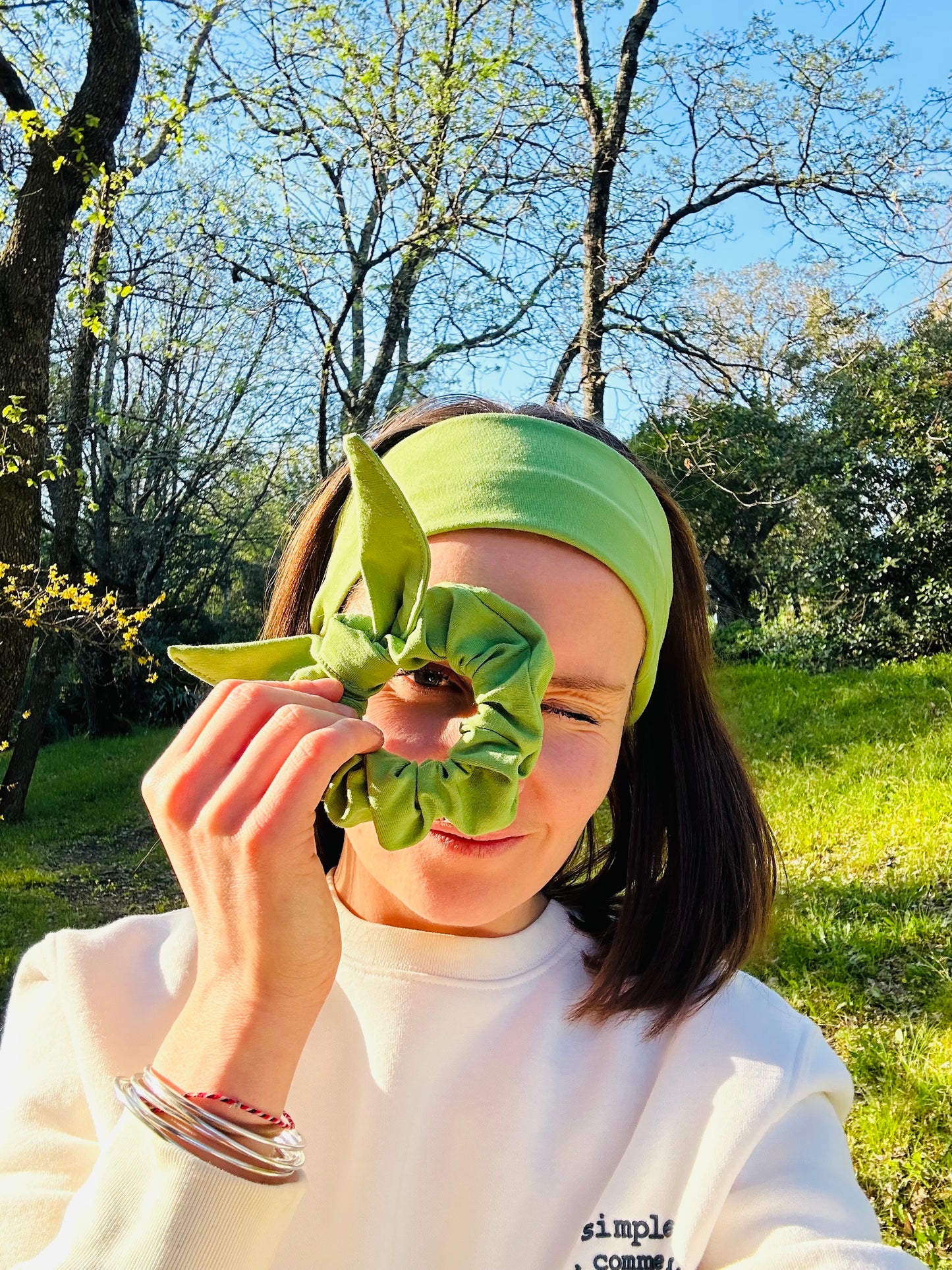 Duo Essentiel vert – Bandeau & chouchou cécile