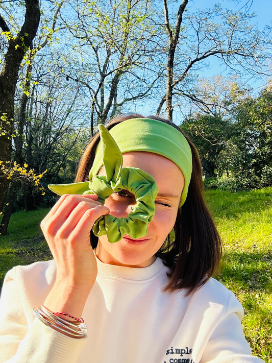 Duo Essentiel vert – Bandeau & chouchou cécile