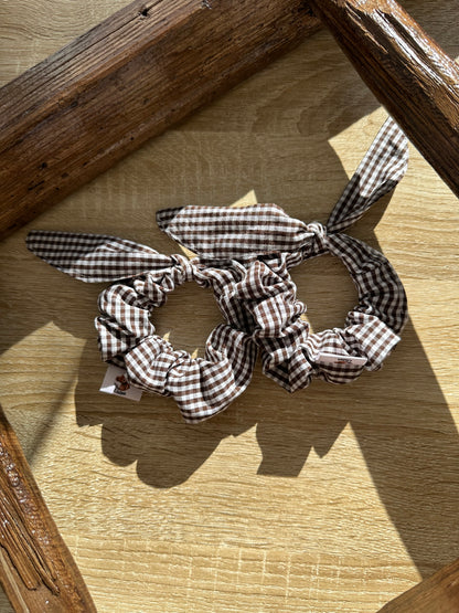 Chouchou Cecile coton Vichy à carreaux marron