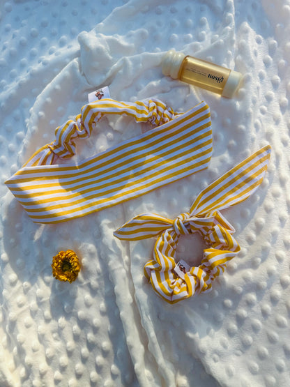 Duo Essentiel jaune à rayures   – Bandeau & chouchou cécile