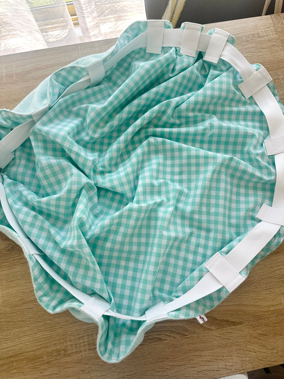 Sac Loompa éponge vert d’eau et Vichy carreau