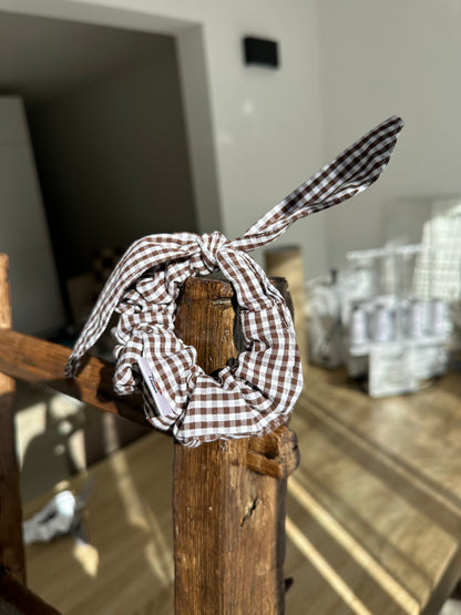 Chouchou Cecile coton Vichy à carreaux marron