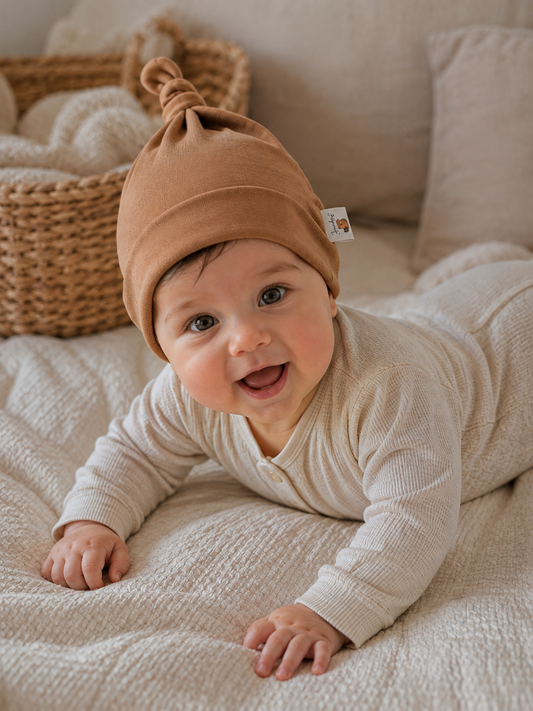 Bonnet marron en jersey Oeko-tex 3-6 mois en stock