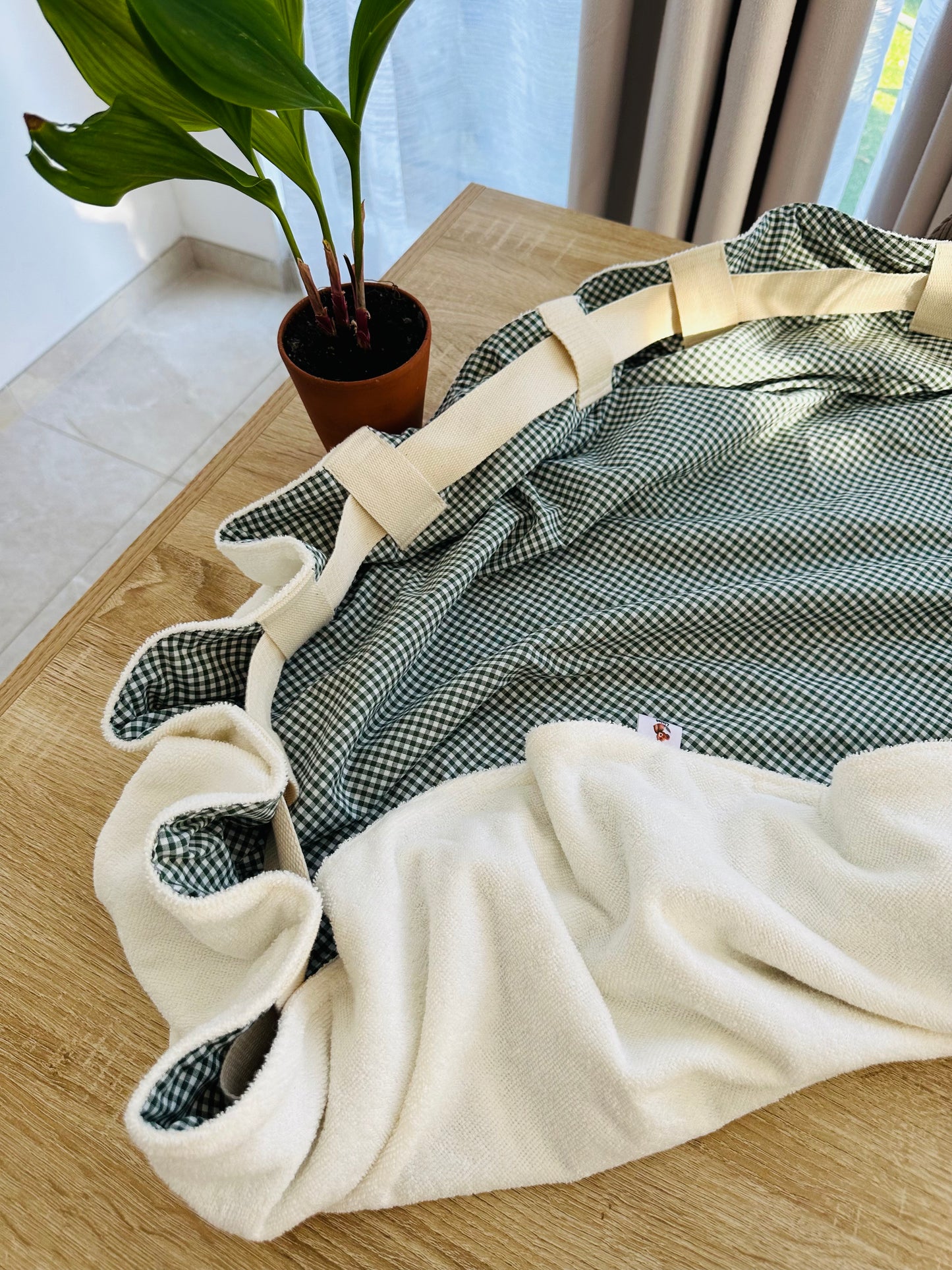 Sac Loompa éponge écru et Vichy vert