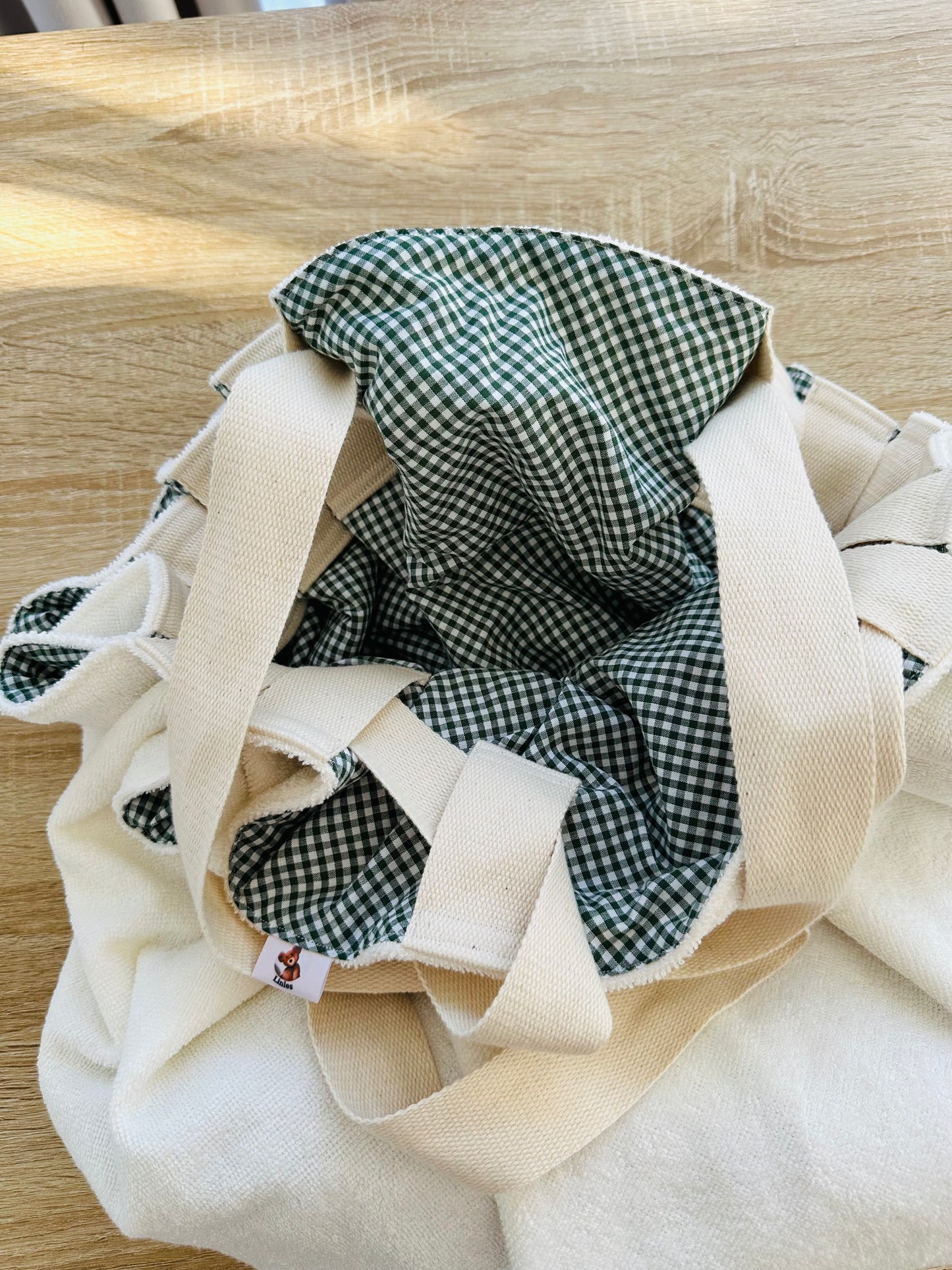 Sac Loompa éponge écru et Vichy vert