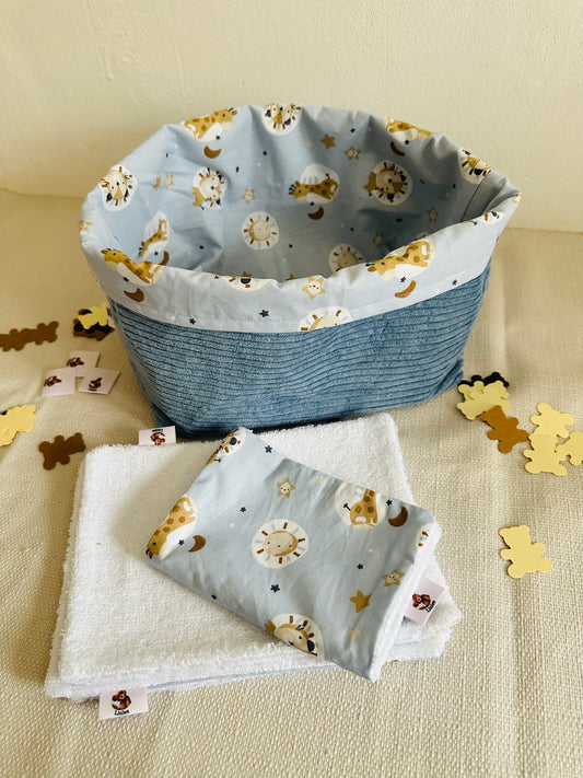 Panier et lingettes velours bleu