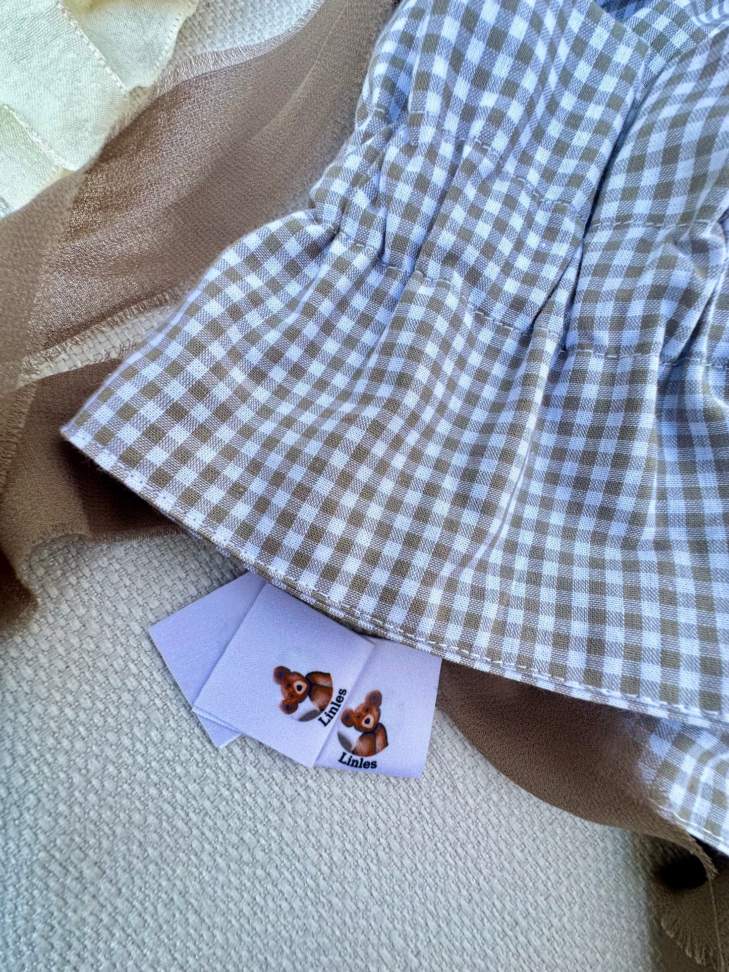 Manchettes coordonnées à carreaux vichy beige