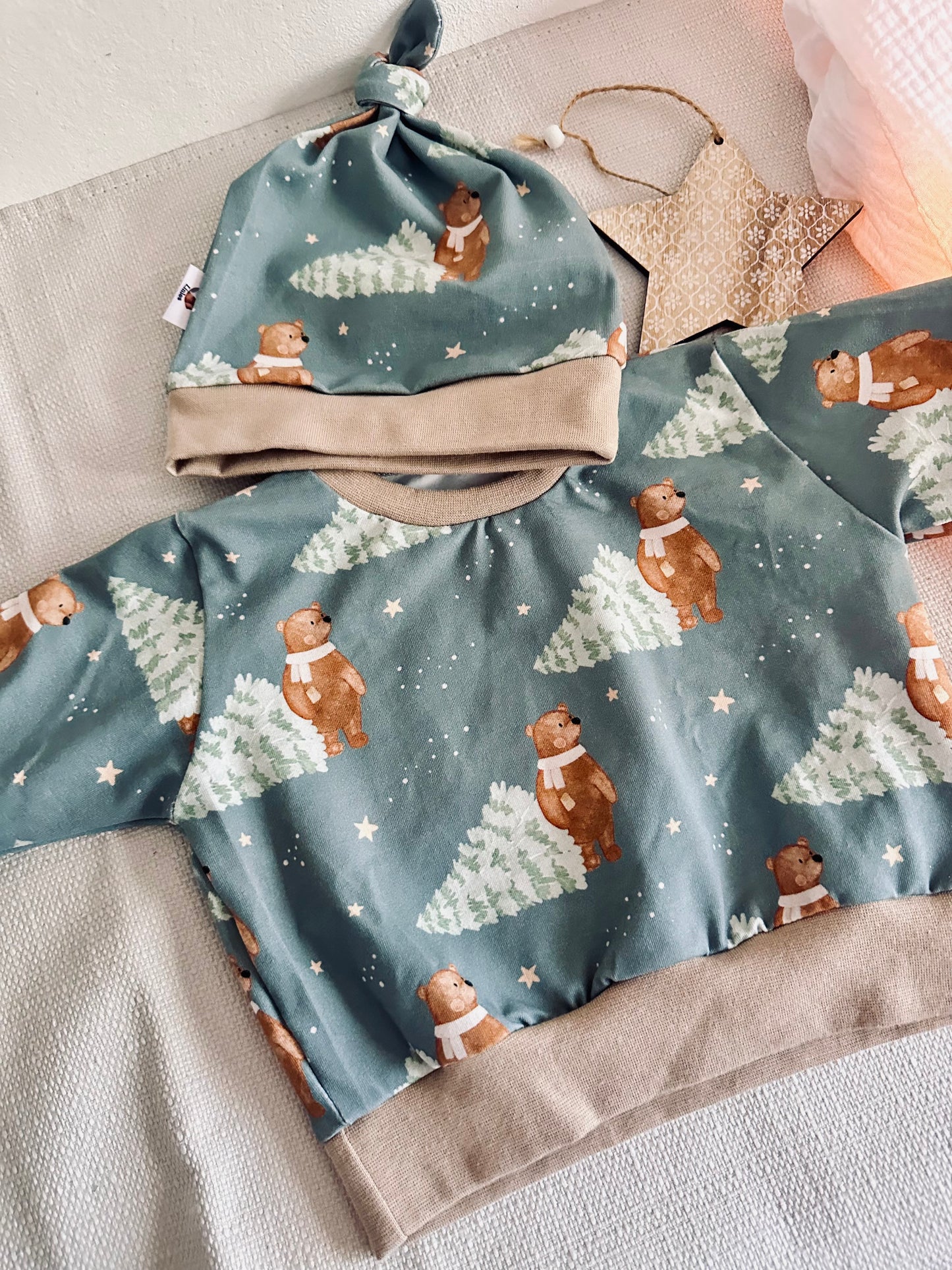 Ensemble pull manche longue + bonnet 1-3 mois