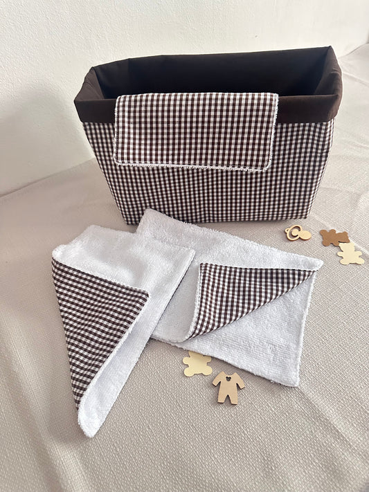Panier et lingettes vichy marron
