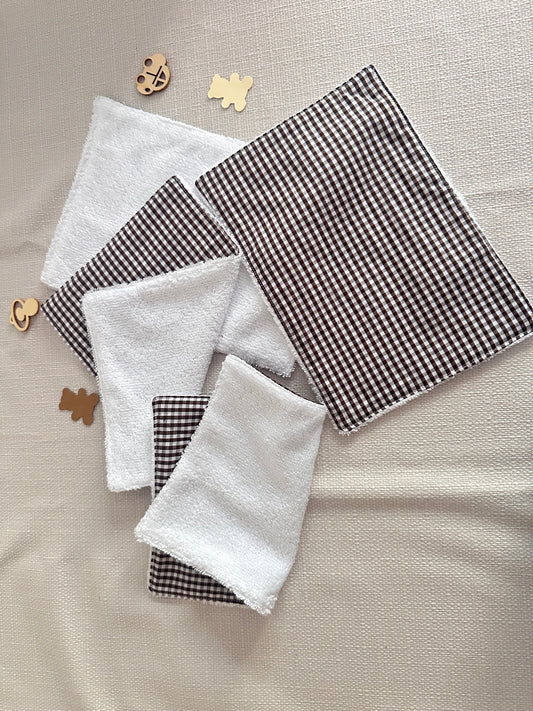 Lingettes en tissu à carreaux marron, certifiées Oeko-Tex