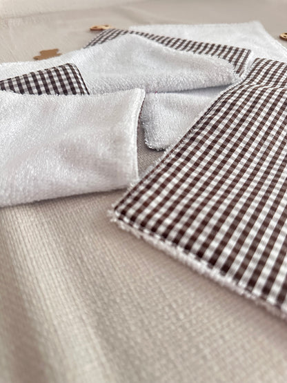 Lingettes en tissu à carreaux marron, certifiées Oeko-Tex
