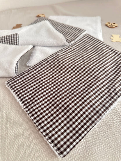 Lingettes en tissu à carreaux marron, certifiées Oeko-Tex