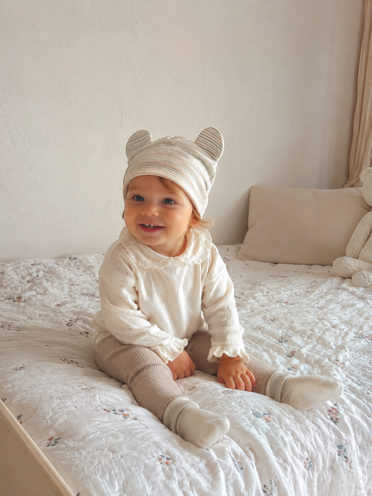 Bonnet bébé ourson Rayé Sauge