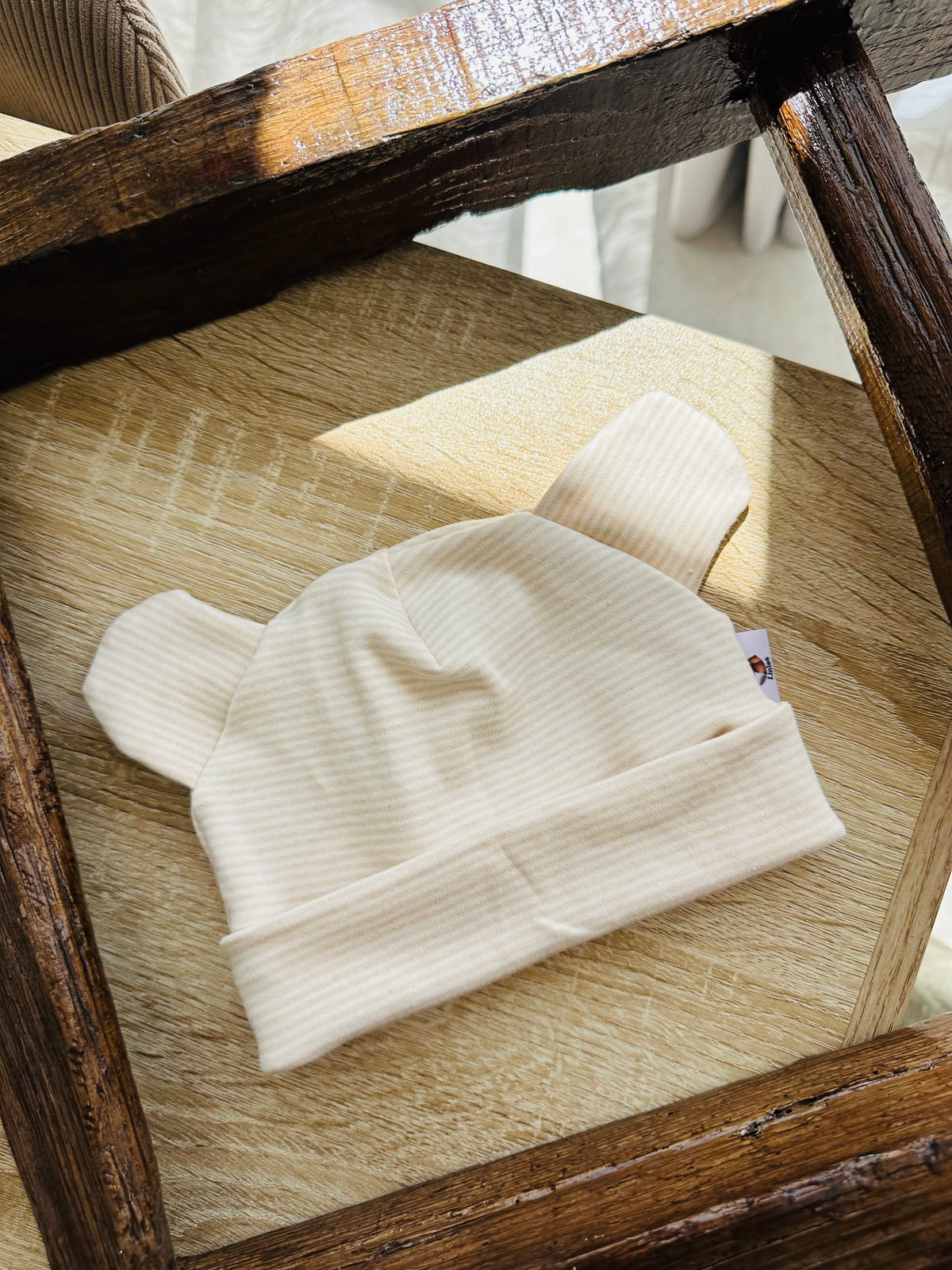 Bonnet bébé ourson Rayé écru