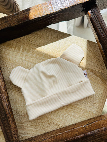 Bonnet bébé ourson Rayé écru
