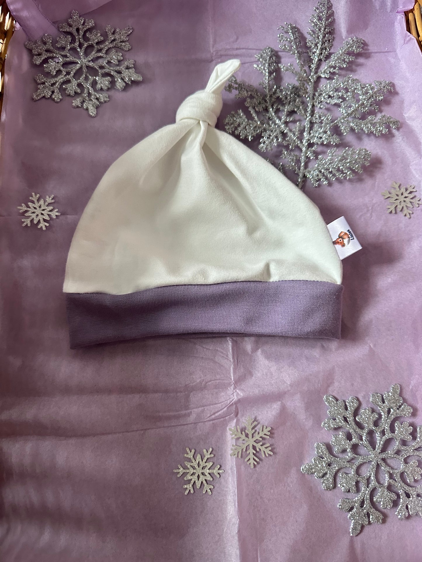Bonnet douceur bicolore hiver lilas & blanc cassé uni Oeko-Tex