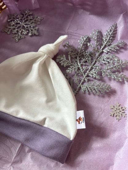 Bonnet douceur bicolore hiver lilas & blanc cassé uni Oeko-Tex