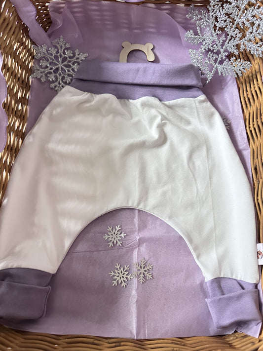 Sarouel couleur bicolore écru et lilas Oeko-Tex