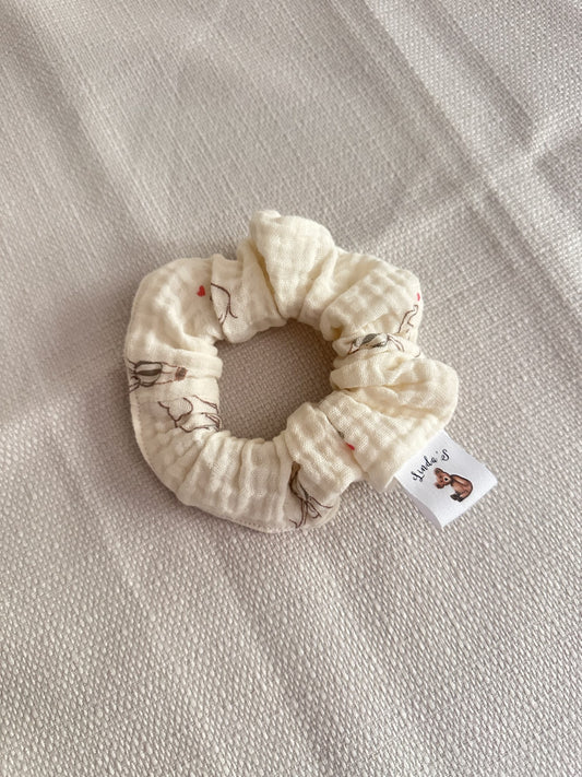 Chouchou en gaze de coton écrue à motif éléphant