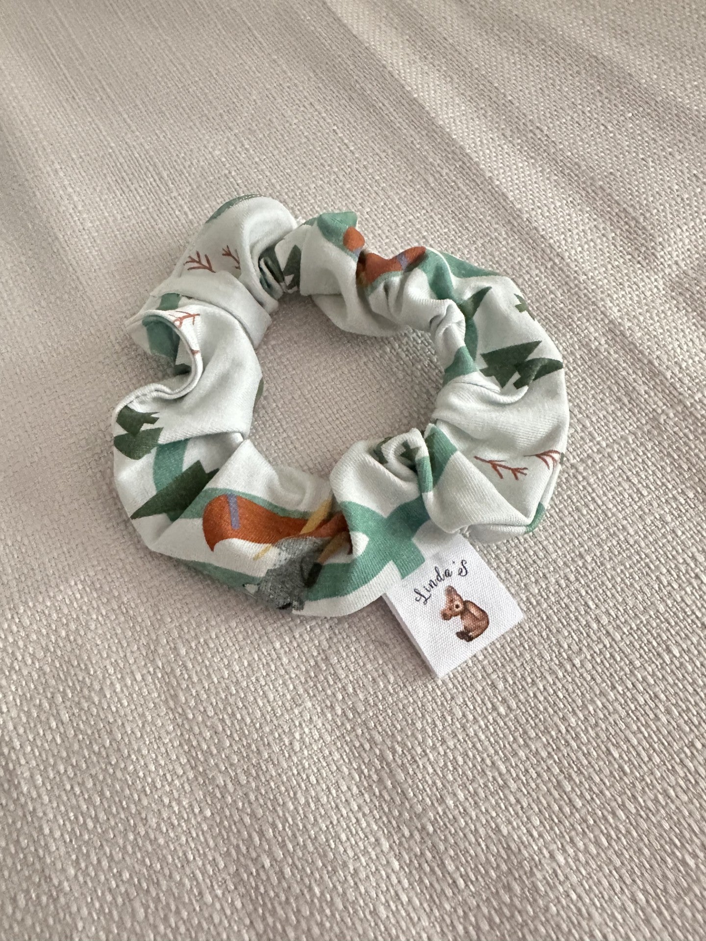 Chouchou en jersey vert motif foret