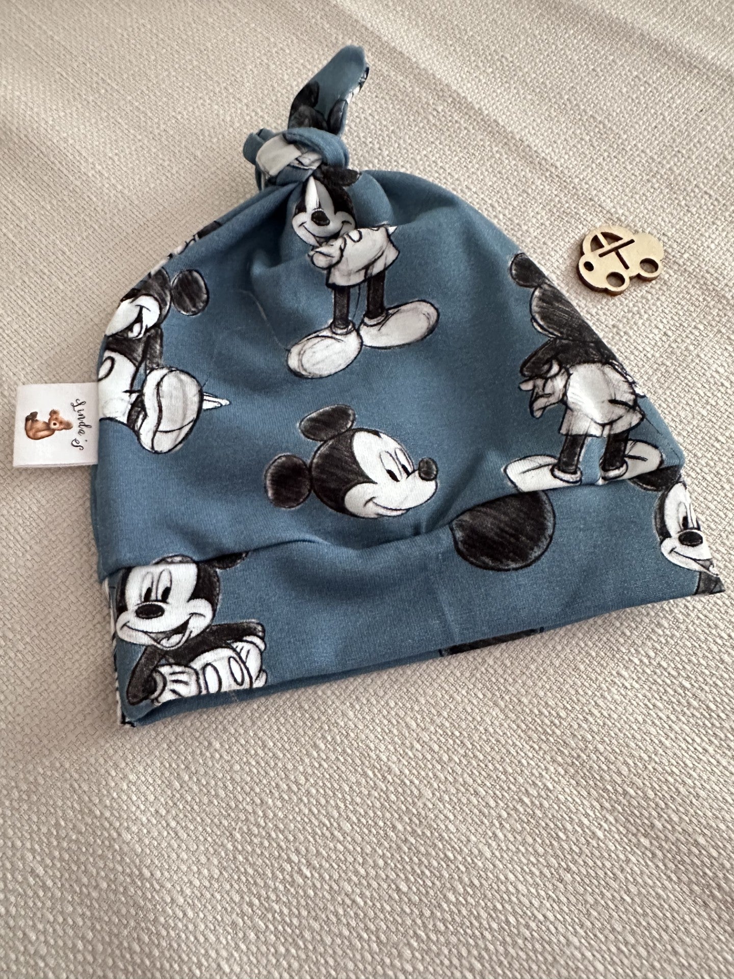 Bonnet bleu à motif mickey Oeko-tex 1-3 mois