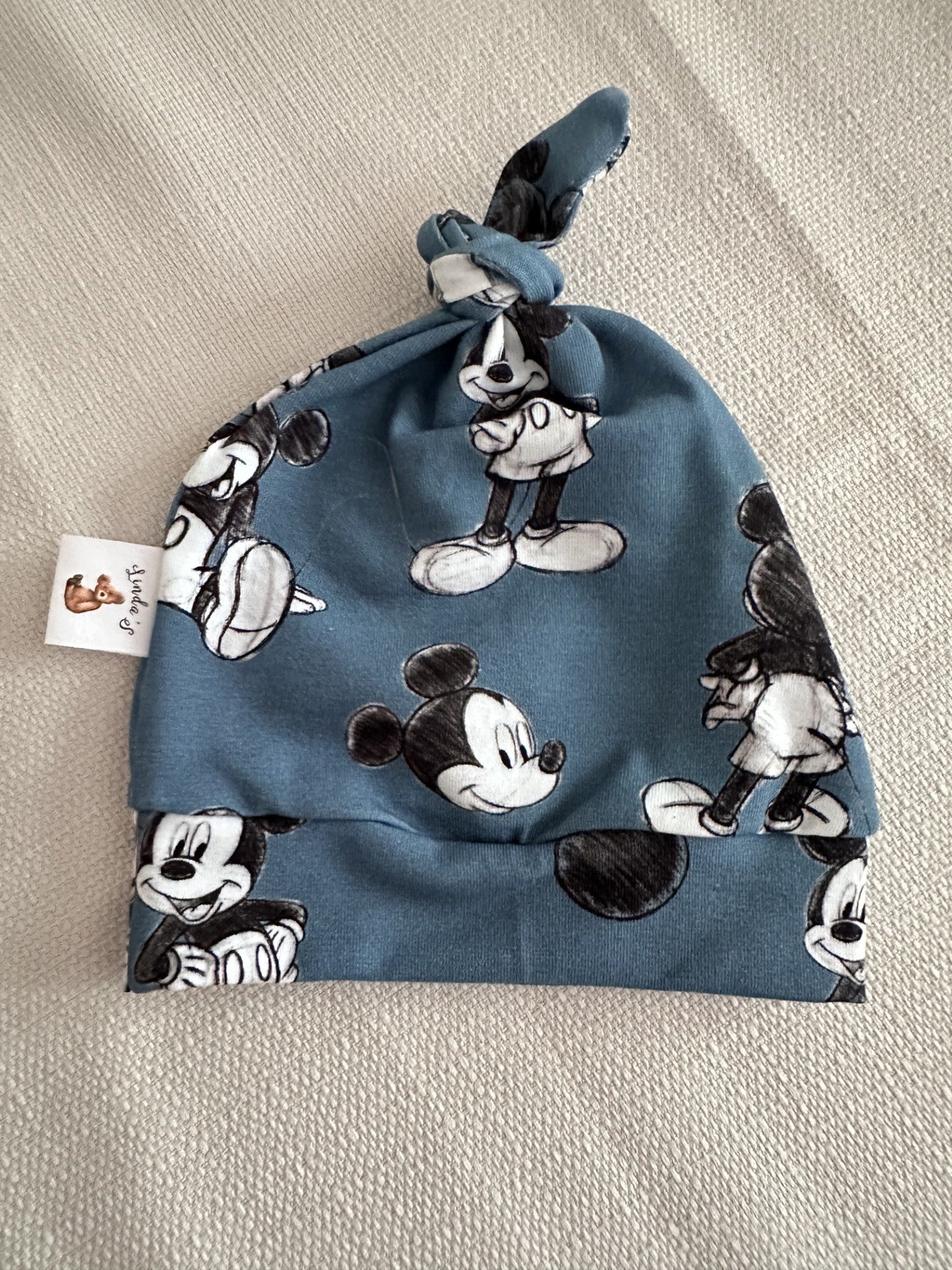 Bonnet bleu à motif mickey Oeko-tex 1-3 mois