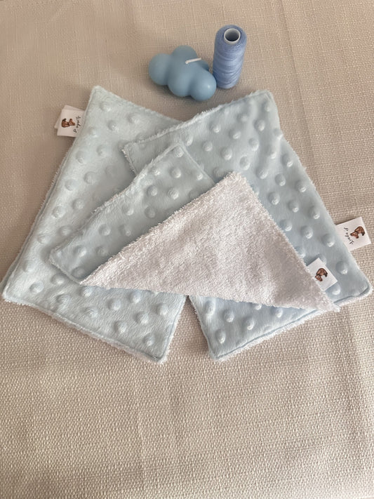 Lots de 4 lingettes en minky bleu Oeko-tex