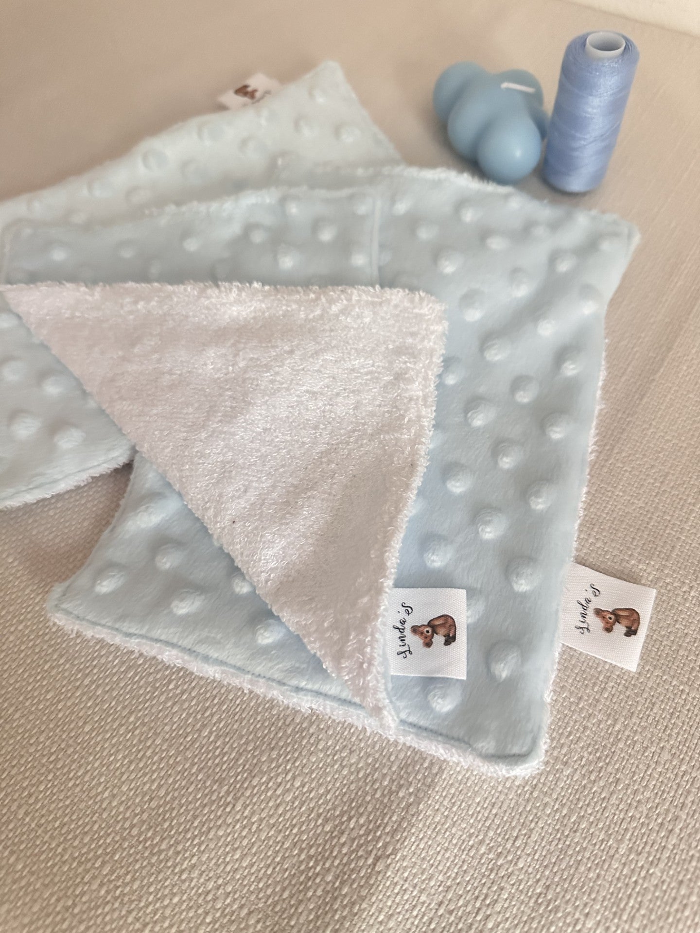 Lots de 4 lingettes en minky bleu Oeko-tex